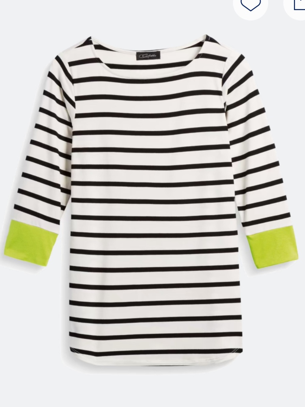 Colette Women's Black & White Stripe Long-Sleeve Tee with Lime Cuffs
